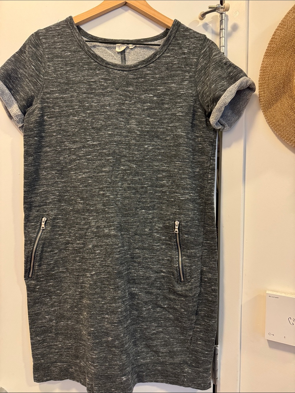 Heathered Charcoal T-Shirt Dress with Zip Pockets